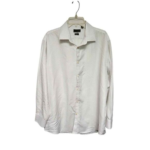 Black Label By Ruffini Men's Polka-Dots White/Gray Long Sleeve Slim-Fit 17-17½ - Picture 1 of 7